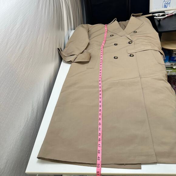 Vero Moda Womens XL Long Trenchcoat Tan Double Breasted Belt Old Money Classic - Picture 12 of 16